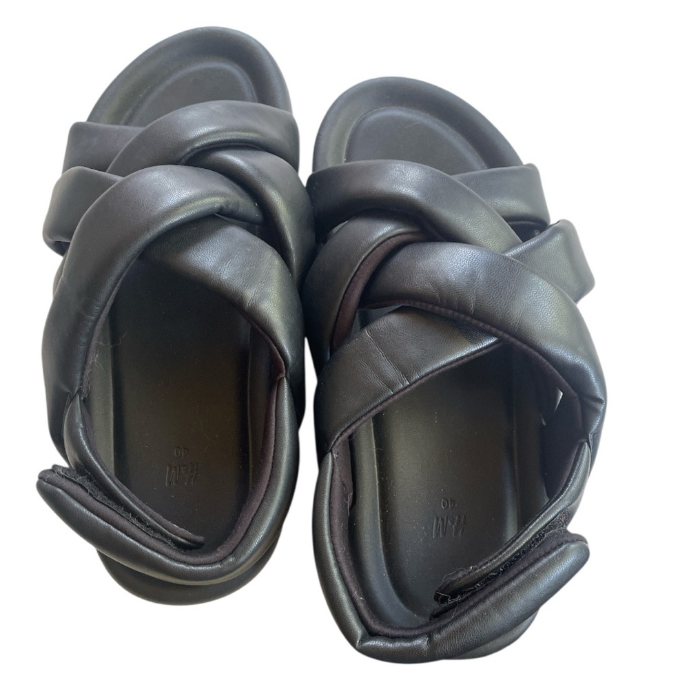 H&M Black Women's Chunky Leather Cross Strap Sandals US  9‎  UK 40